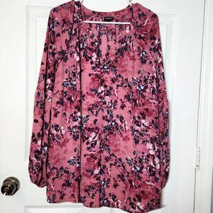 Torrid Pink Floral Georgette Puff Sleeve Peasant Blouse - Size 2 (2X - 18W/20W)